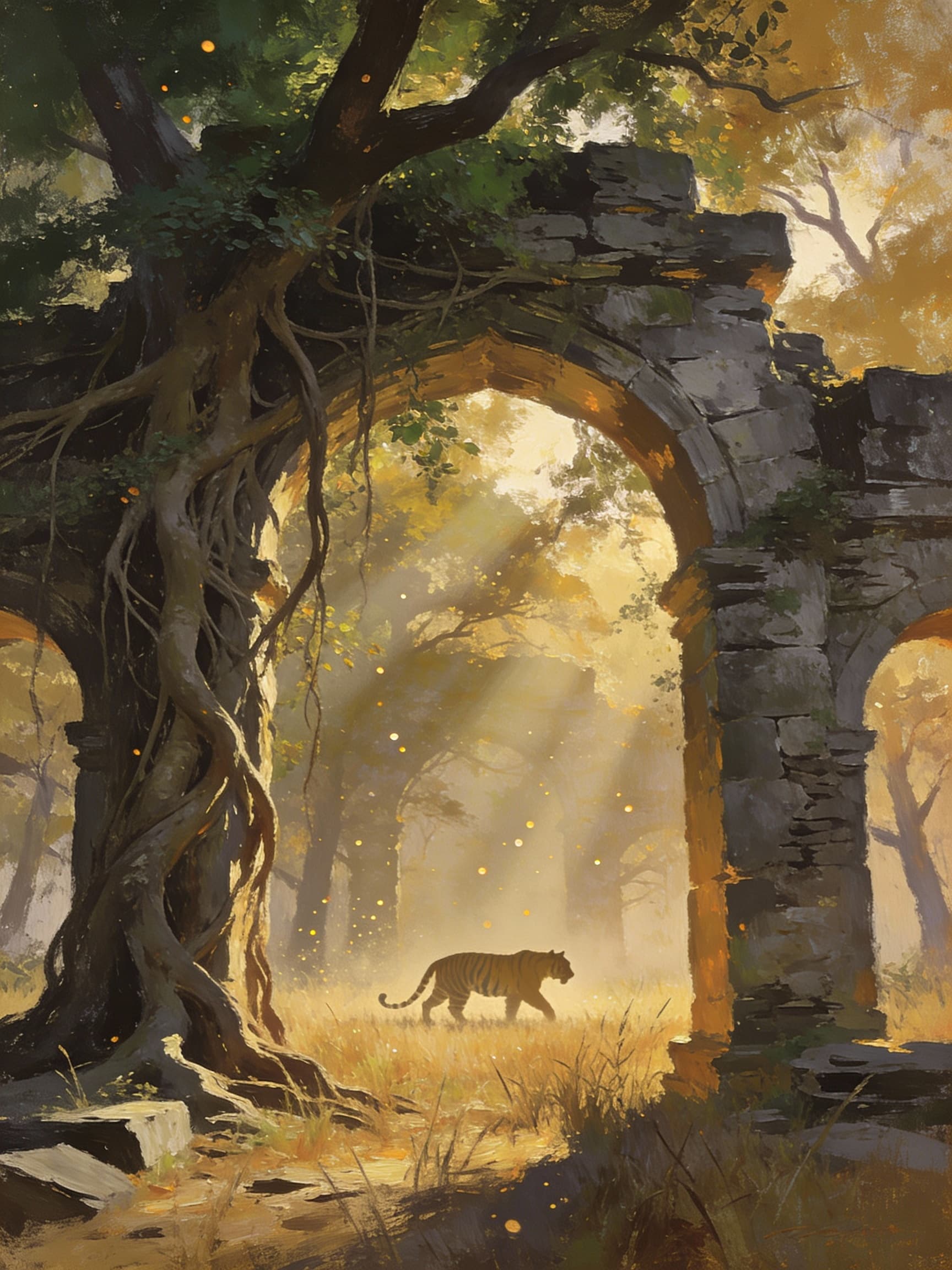 Tiger in ancient ruins, Ranthambore